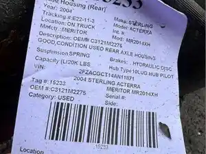Used 2004 MERITOR MR2014XH Axle Housing (Rear) (Stock #15233)) Part Image