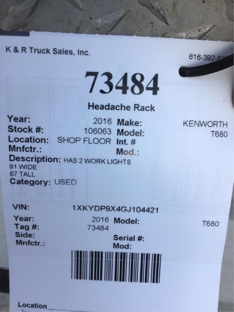 Used 2016 KENWORTH T680 Headache Rack for sale Holland Michigan